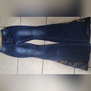 BAMBOO Dark Blue Flare Jeans with Colorful Embroidery